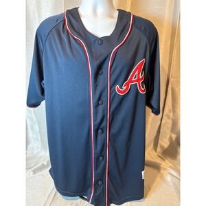 Atlanta Braves MLB Dynasty Series Polyester Baseball Jersey Mens Large Navy Red
